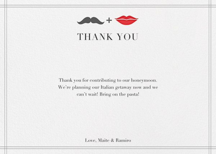 Lips and Stache (Wedding Stationery) - Thank You Card by Jonathan Adler