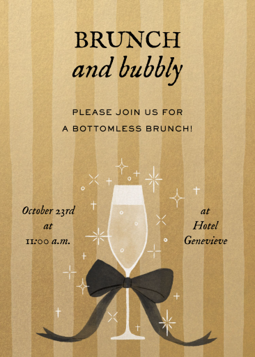 Gold Stripe Bow Champagne Invitation