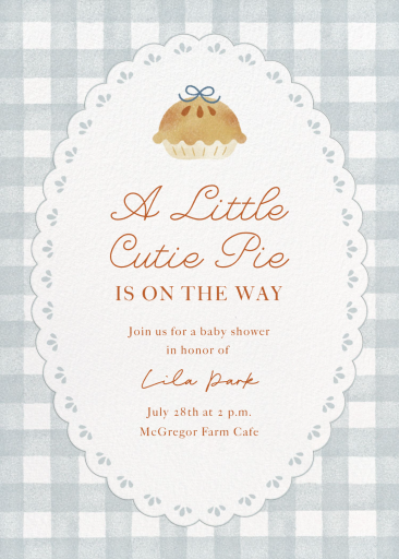 Blue Gingham Pie Baby Invitation