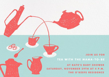 Red Teapot & Cups Tea Party Invitation