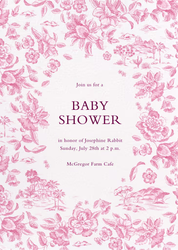 Toile Flowers - Baby Shower Invitation by Liberty