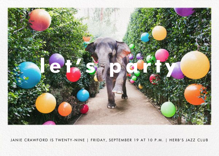 Elephant with Balloons II - Birthday Invitation by Gray Malin