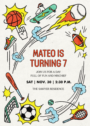 Skateboard & Sports Party Invitation