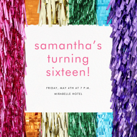Rainbow Tinsel Fringe Border - Sweet 16 Invitation by CONFETTISYSTEM