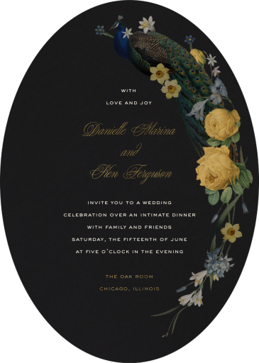 Peacock and Roses - Invitation by Open Sea Design Co.