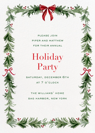 Watercolor Garland (Riley Sheehey) - Holiday Party Invitation by Dogwood Hill
