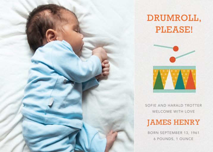 Drum Roll, Please - Birth Announcement by Petit Collage