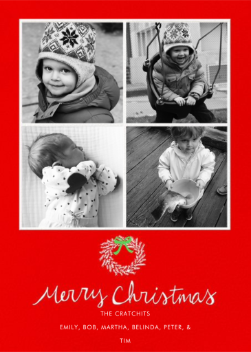 Merry Christmas Wreath Tall - Holiday Card by Linda and Harriett