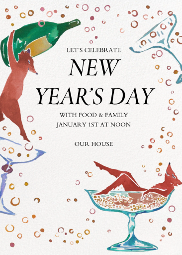 Foxes with Champagne Invitation