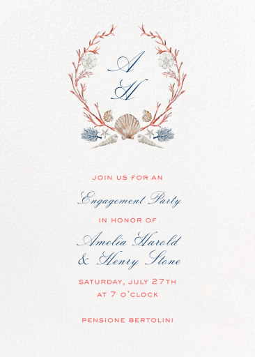 Coral Wreath (Riley Sheehey) - Engagement Party Invitation by Dogwood Hill
