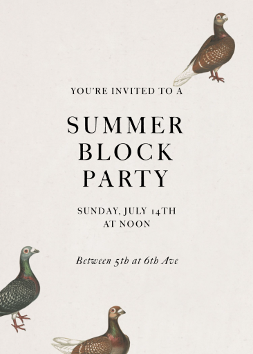 Bird Talk - Summer Party Invitation by John Derian - Back