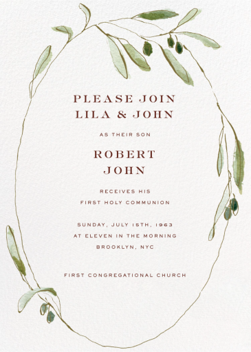 Sprig Frame (Sarah Robins Powell) - First Communion Invitation by Dogwood Hill
