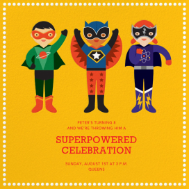 Trío de superhéroes - Invitación de cumpleaños de Petit Collage