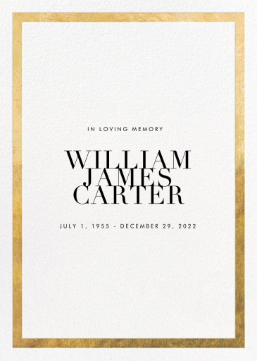 Simple Gold Border - Memorial Card by Paperless Post
