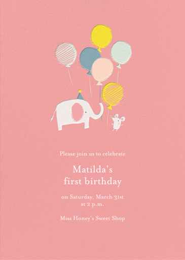 Elephant Balloons - First Birthday Invitation by Little Cube