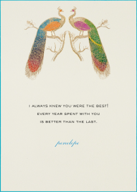 Hand Painted Peacock Double - Anniversary Card by Bernard Maisner