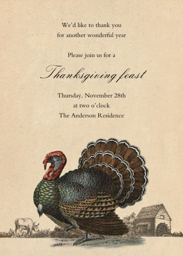 Turkey and Farm - Thanksgiving Invitation by John Derian