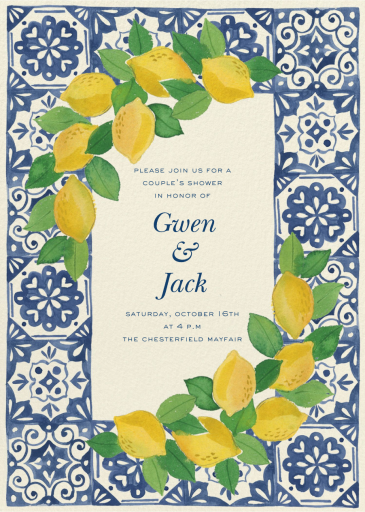Amalfi Lemons Blue Tile - Bridal Shower Invitation by Paperless Post