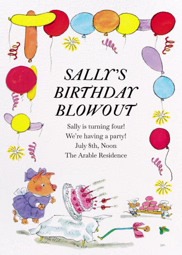 Piggy Bash - Birthday Invitation by Richard Scarry