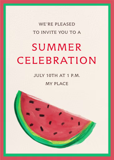 Watercolor Watermelon - Summer Party Invitation by Mr. Boddington's Studio
