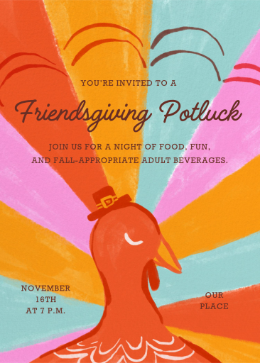 Colorful Turkey Friendsgiving Invitation
