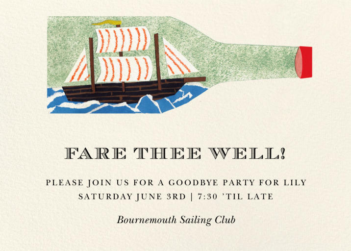 Ship in a Bottle - Retirement and Farewell Party Invitation by Hadley Paper Goods
