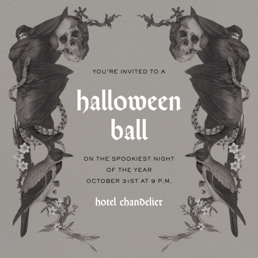 Skull and Cloak - Halloween Invitation by Open Sea Design Co.