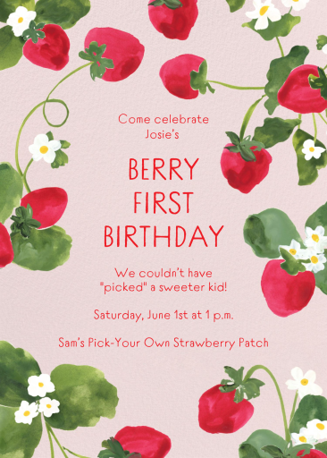 Watercolor Strawberries - Invitation by Tara Roma Gill