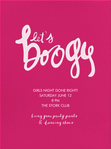 Let's Boogy - Girls' Night Invitation by Linda and Harriett