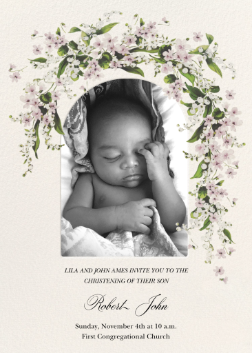 Vintage Petals Photo - Baptism & Christening Invitation by  Monique Lhuillier