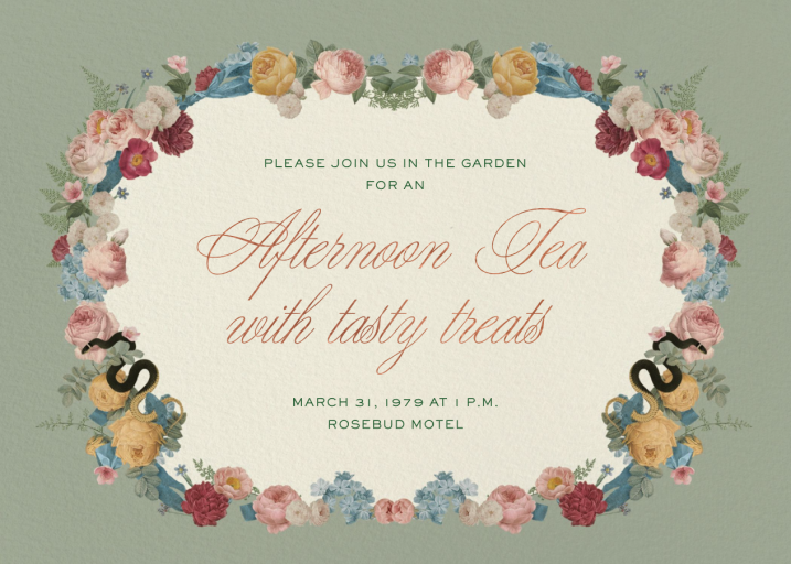 Garden Snake and Roses - Tea Party Invitation by Open Sea Design Co.