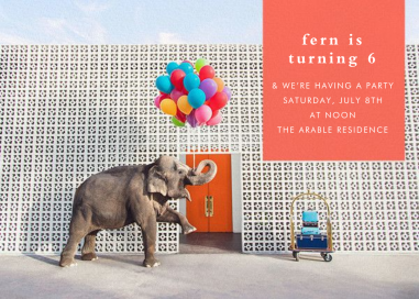Elephant with Balloons I - Birthday Invitation by Gray Malin