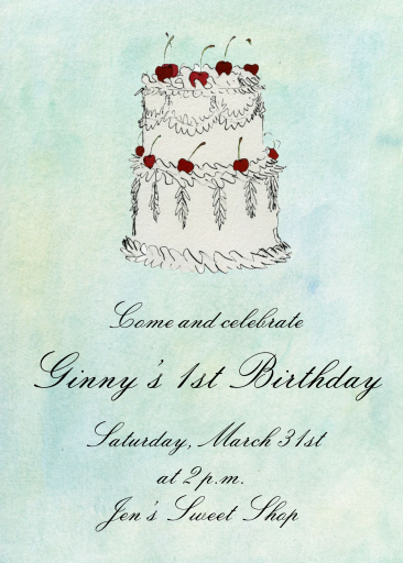 Pink Cherry Cake Illustration Invitation