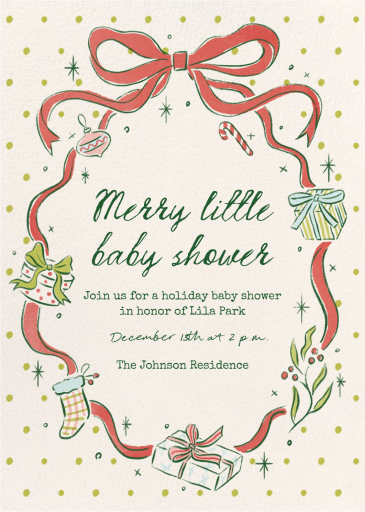Holiday Ribbon Baby Invitation
