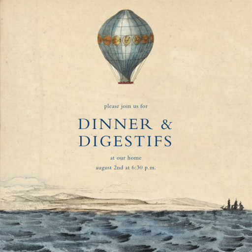 Hot Air Balloon - Blue - BBQ Invitation by John Derian