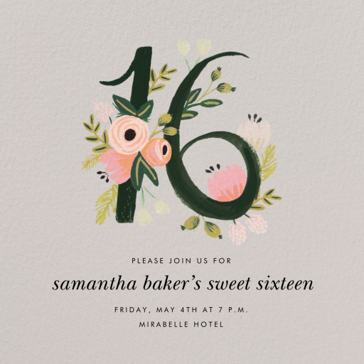 Botanic Numerals - Sweet 16 Invitation by Rifle Paper Co.
