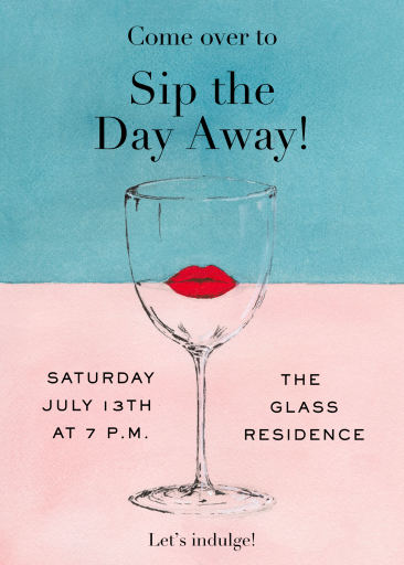 Wine Glass Red Lips Invitation