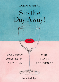 Wine Glass Red Lips Invitation
