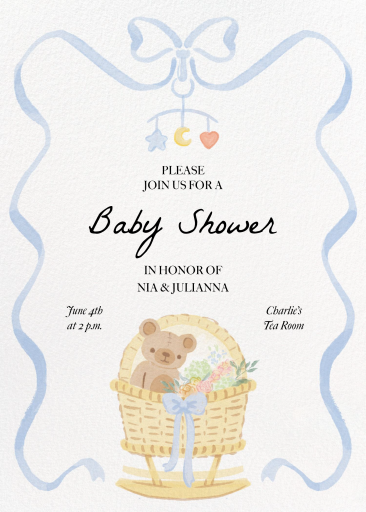 Teddy Bear Basket Baby Invitation