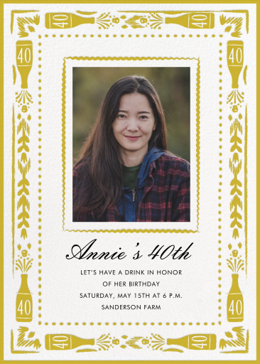 Photo Gold Bottle 40th Invitation