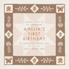 Nature Quilt - First Birthday Invitation by Merrilee Liddiard
