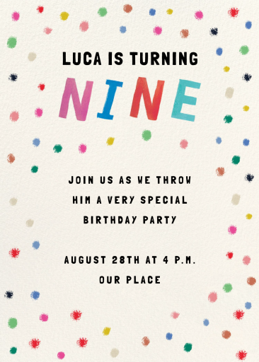 Confetti Dots - Birthday Invitation by Mr. Boddington's Studio