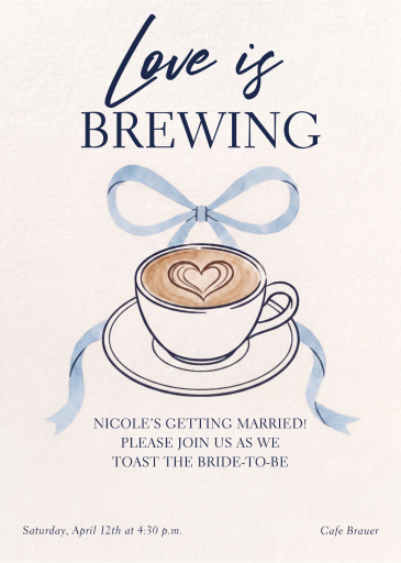 Coffee and Blue Bow Invitation