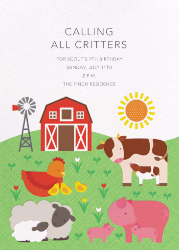 Barnyard Babes - Birthday Invitation by Petit Collage