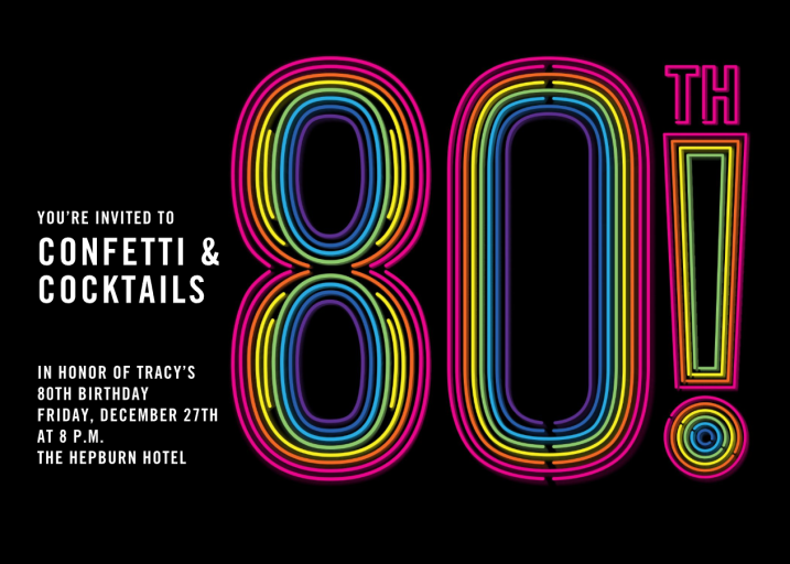 Neon Exclamation - 80th Birthday Invitation by Paperless Post