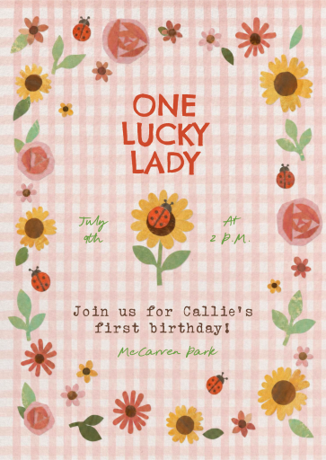 Ladybug Gingham Floral Invitation