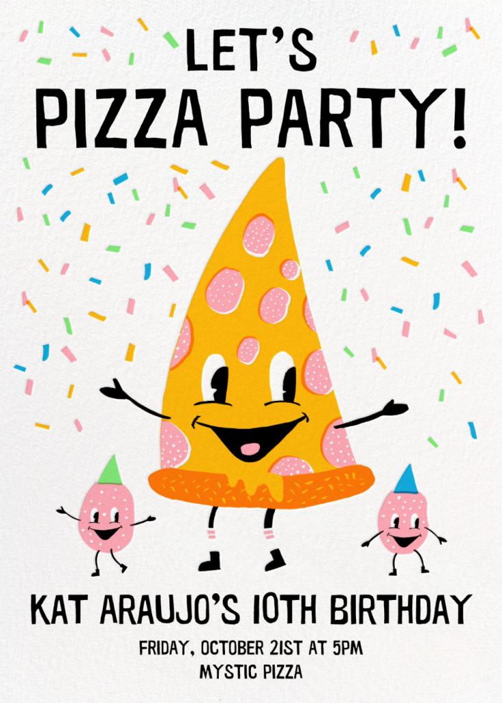 Pizza Party Birthday Invitation Send online instantly RSVP tracking