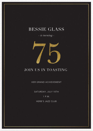Classic Black and Gold Border - 75th Birthday Invitation by Sugar Paper