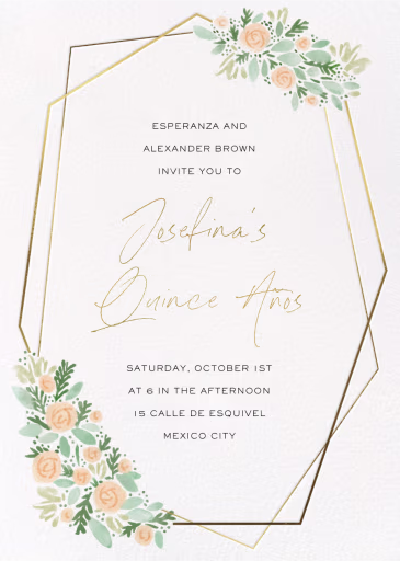 Floral Heptagon Border - Quinceañera Invitation by Paperless Post
