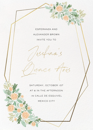 Floral Heptagon Border - Quinceañera Invitation by Paperless Post